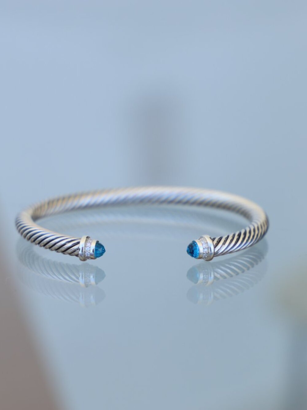 David Yurman Women's 5mm Sterling Silver Blue Topaz Diamonds Bracelet size Small - Picture 4 of 7